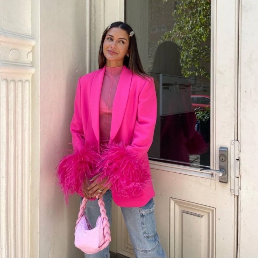 Zara hot pink feather blazer jacket size xs
